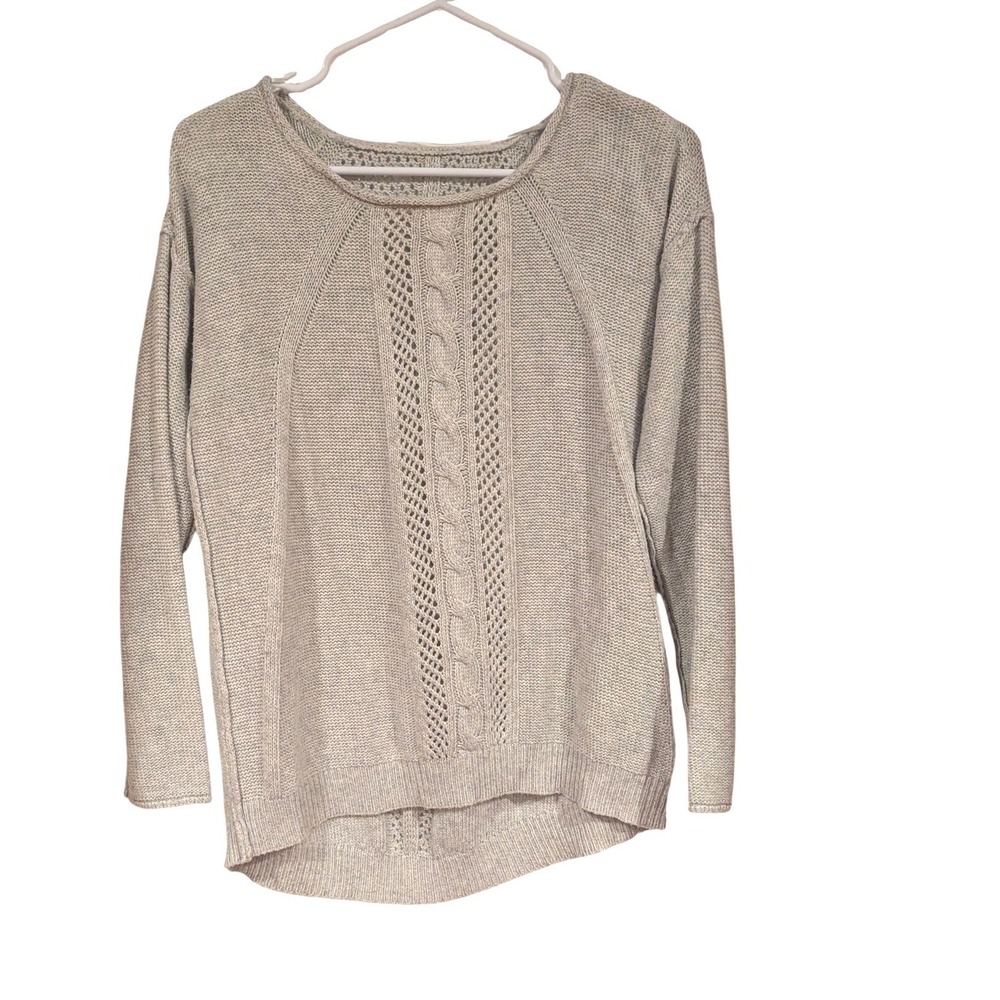 Cashmere Blend Cable Knit Sweater Light Grey Long Sleeve Pullover Top‎